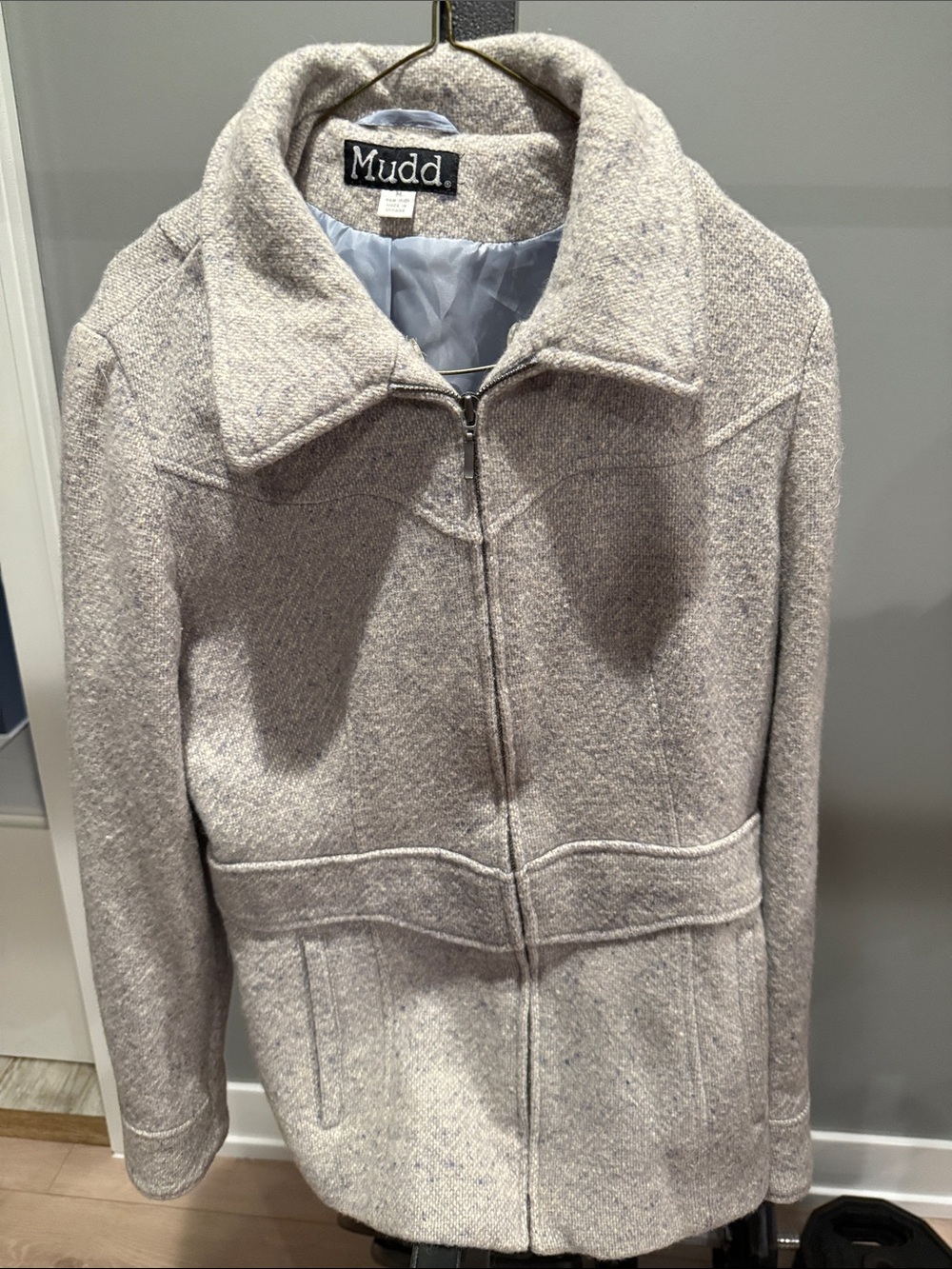 Mudd Women's Light Heather Gray Zip-Front Pea Coat
